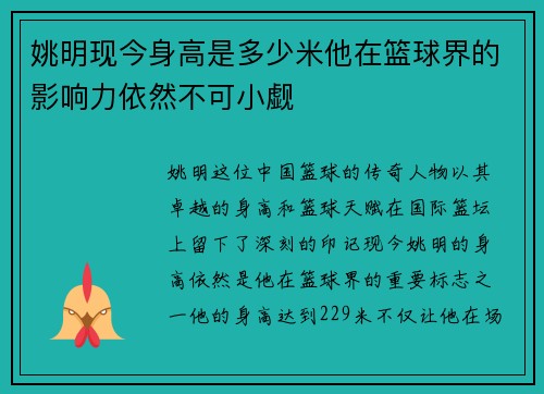 姚明现今身高是多少米他在篮球界的影响力依然不可小觑